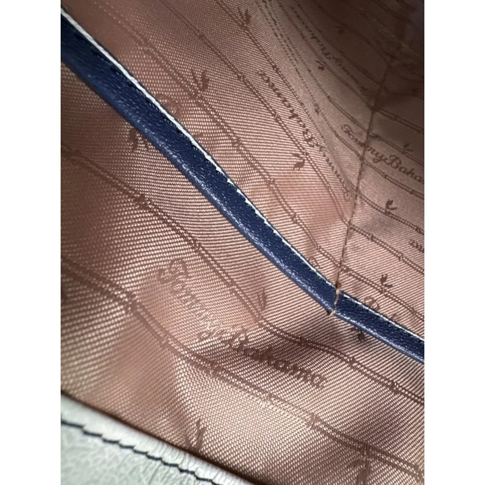 Tommy Bahama Floral Stripe Tote W/Pouch Navy White Faux Leather Travel Beach 90s - Picture 15 of 16